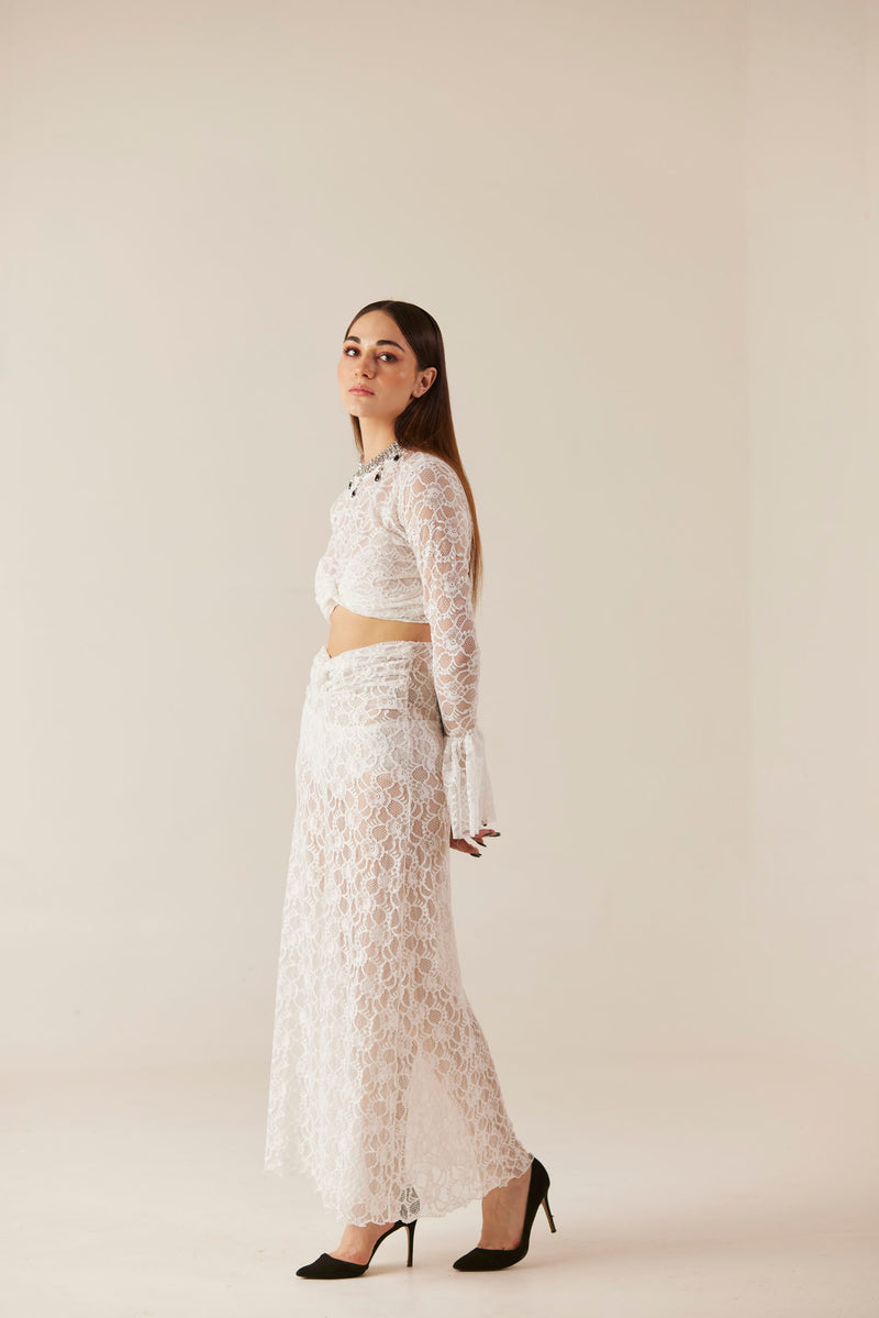 Cloud Nine White Lace Sheer Co Ord Set