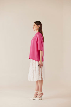 Sugar Plum Satin Pink Crew Neck Top
