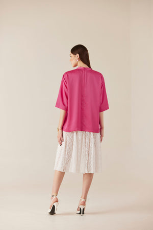 Sugar Plum Satin Pink Crew Neck Top
