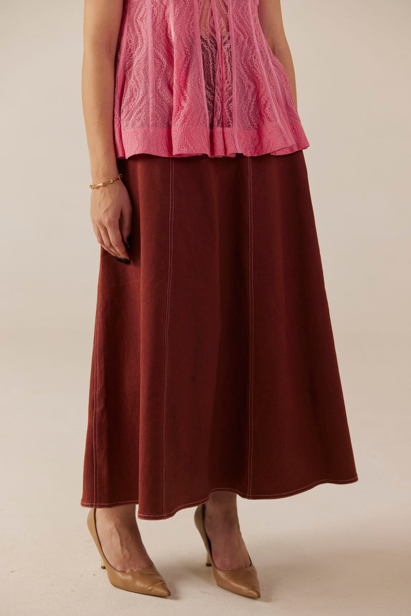 Sunset Serenade Brown Denim Skirt