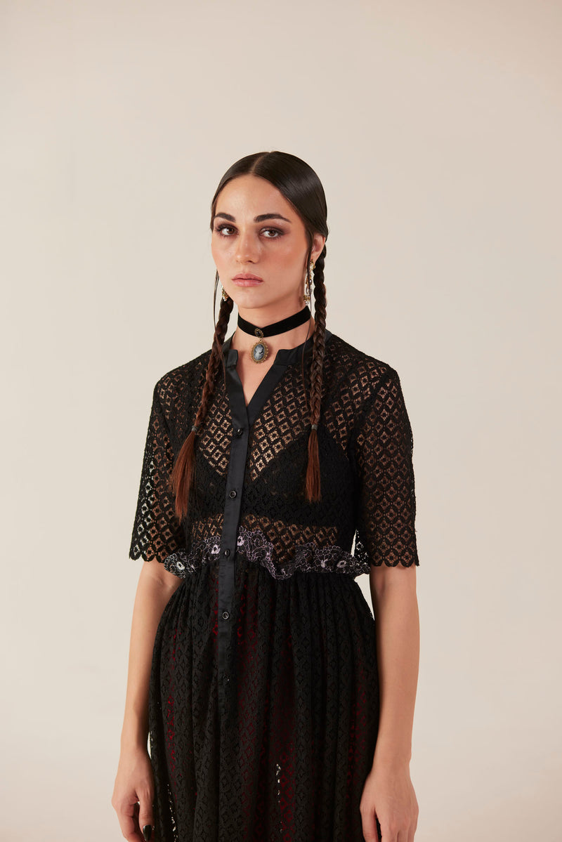 Noir Sillhouete Black Lace Midi Dress