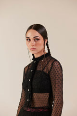 Dreamscape Black Lace Sheer Long Sleeve Top