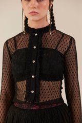 Dreamscape Black Lace Sheer Long Sleeve Top