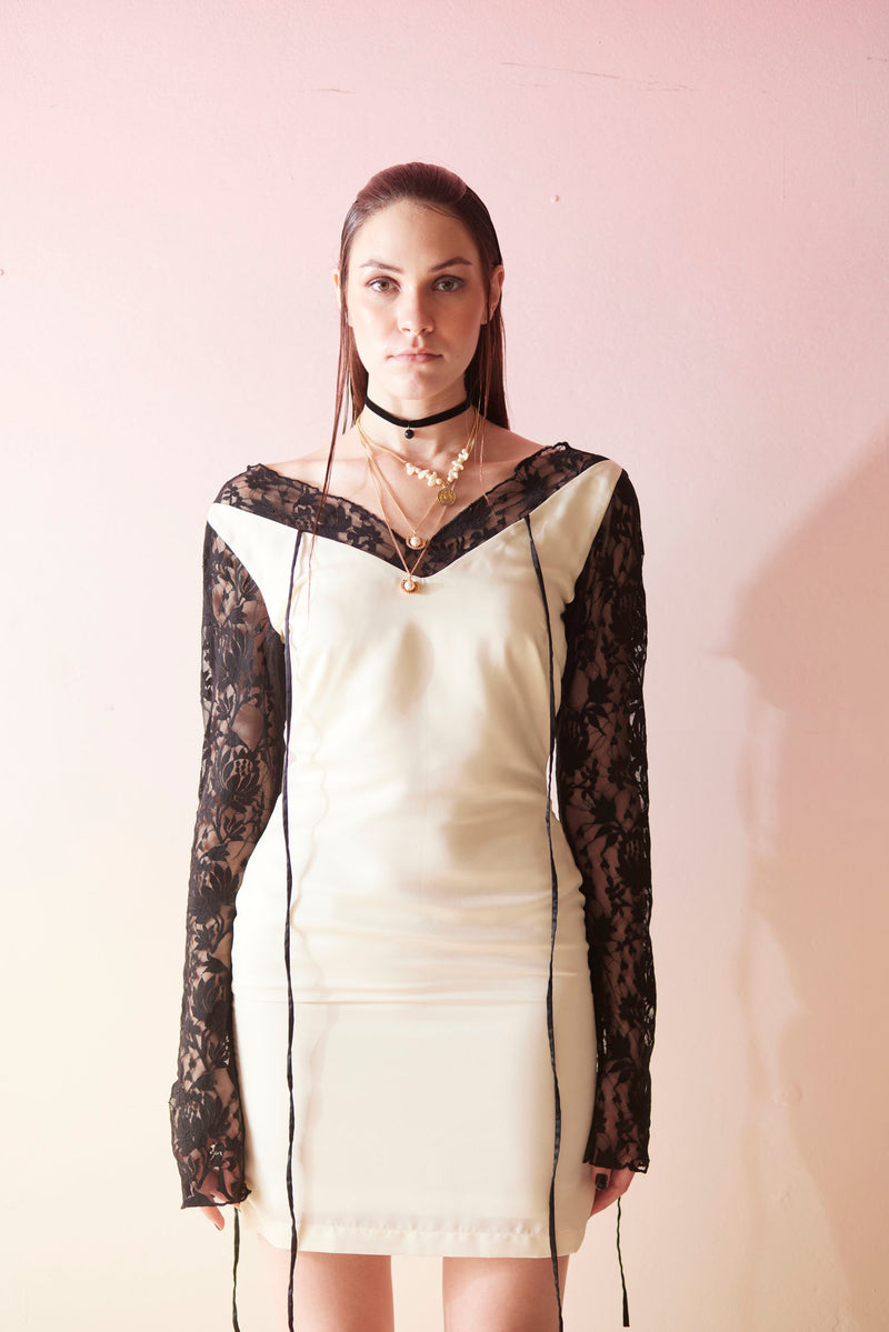 Modern Mosaic Cream & Black Lace Bodycon Dress Modern Mosaic Cream & Black Lace Bodycon Dress