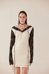 Modern Mosaic Cream & Black Lace Bodycon Dress