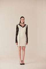 Modern Mosaic Cream & Black Lace Bodycon Dress