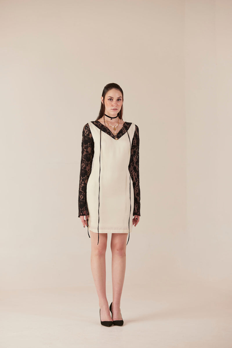 Modern Mosaic Cream & Black Lace Bodycon Dress Modern Mosaic Cream & Black Lace Bodycon Dress
