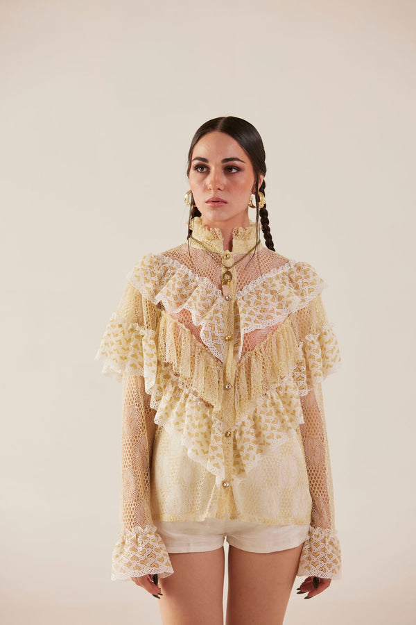 Angelic Harmony High Neck Ruffled Lace shirt