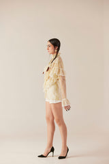 Angelic Harmony High Neck Ruffled Lace shirt & Shorts Set