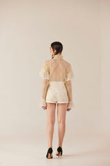 Angelic Harmony High Neck Ruffled Lace shirt & Shorts Set