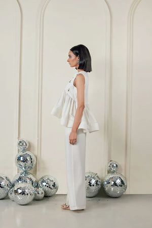 Embellished Peplum Top With Flare Pants Co-ord