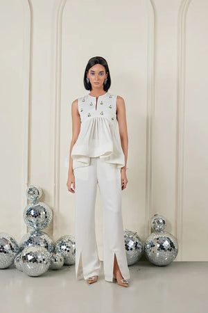 Embellished Peplum Top With Flare Pants Co-ord