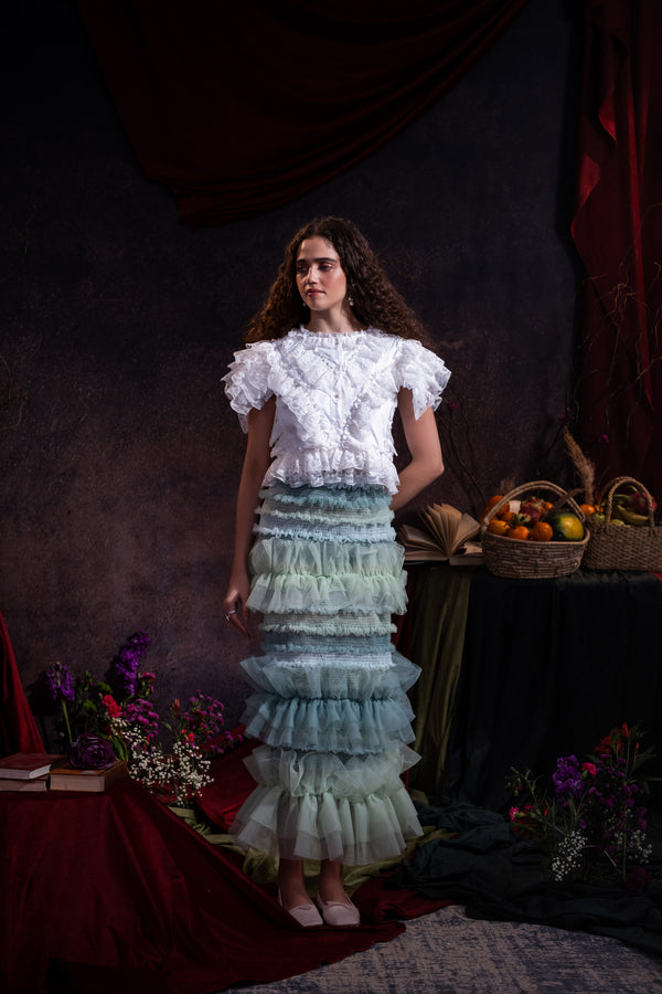 Victorian-Inspired White Ruffled Lace Top