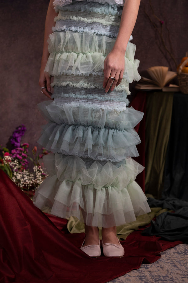 Multi-Tiered Mint Green Ruffled Tulle Skirt