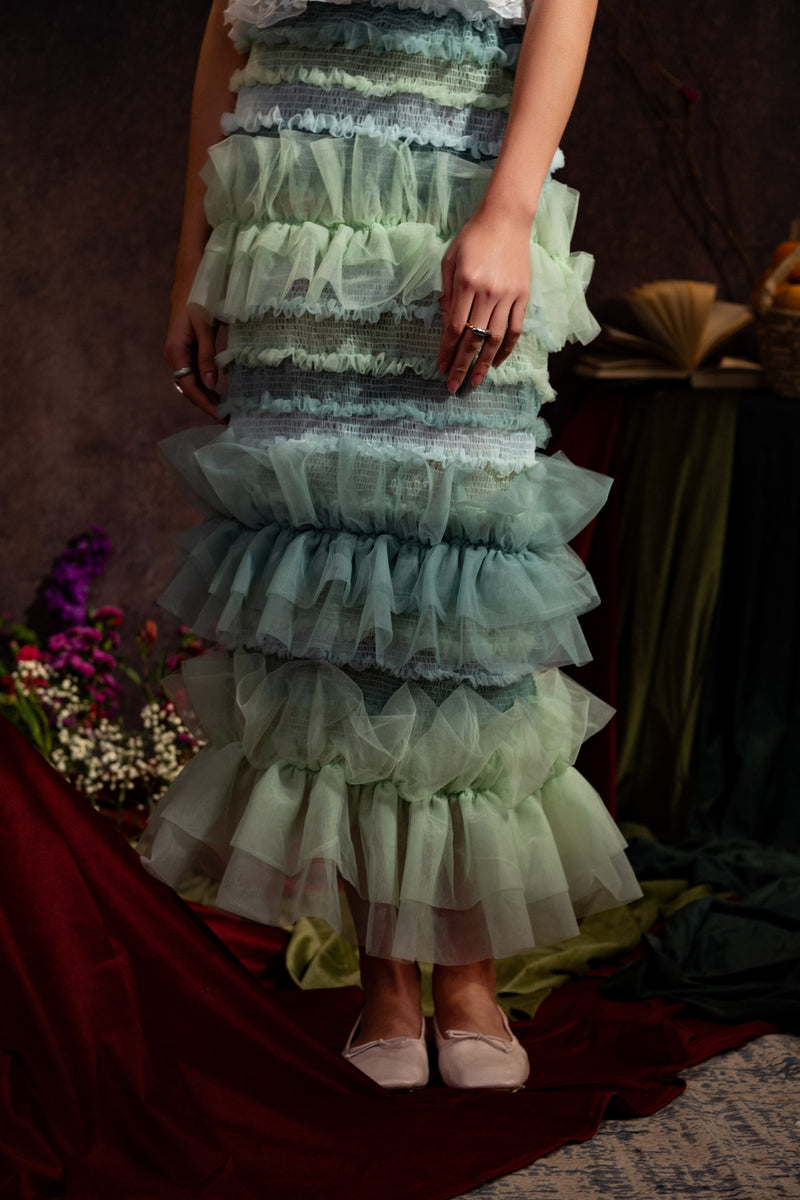 Multi-Tiered Mint Green Ruffled Tulle Skirt