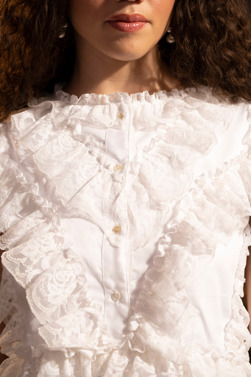 Victorian-Inspired White Ruffled Lace Top