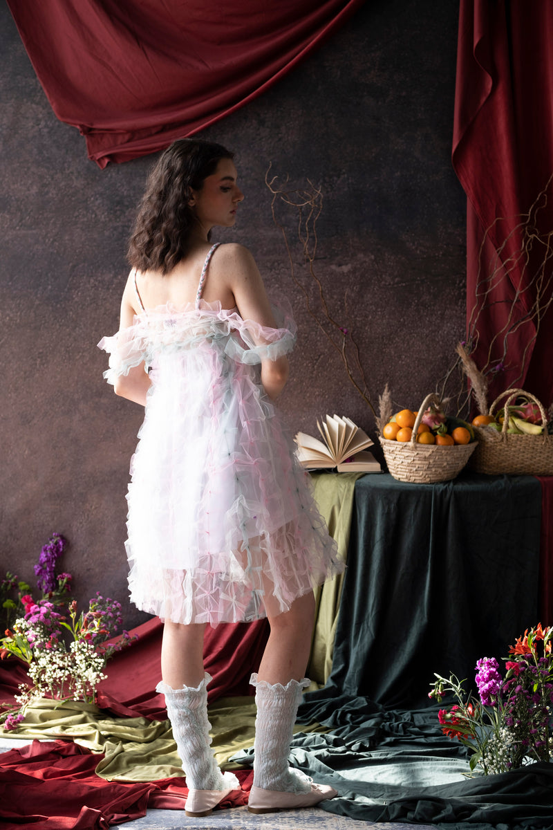 Whimsical 3D Floral Net Dress