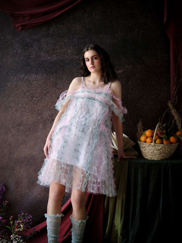 Whimsical 3D Floral Net Dress