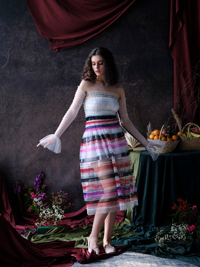 Multicolor Stripe Sheer Dress