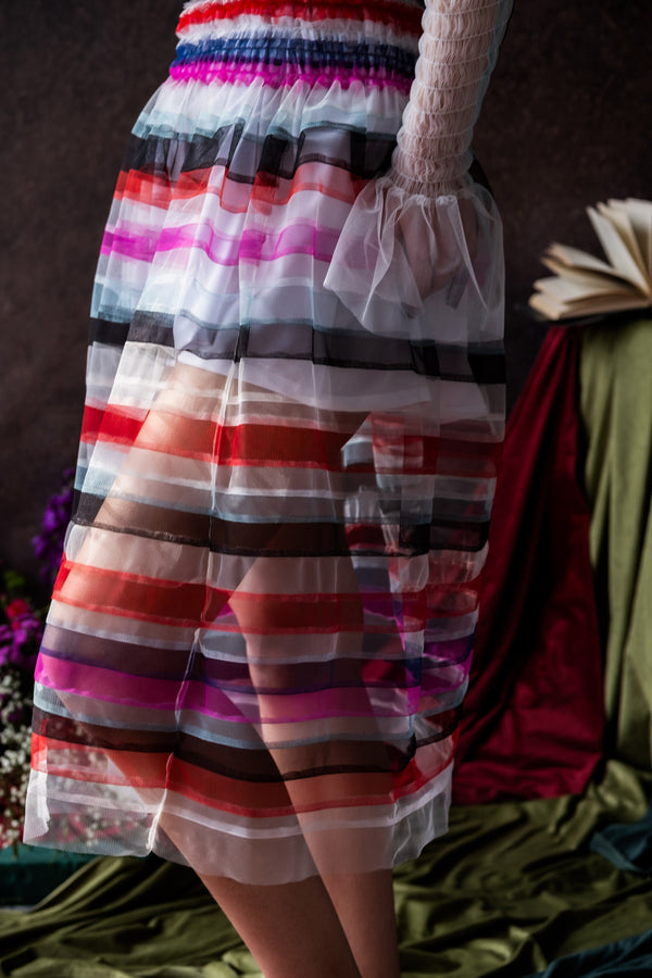 Multicolor Stripe Sheer Dress