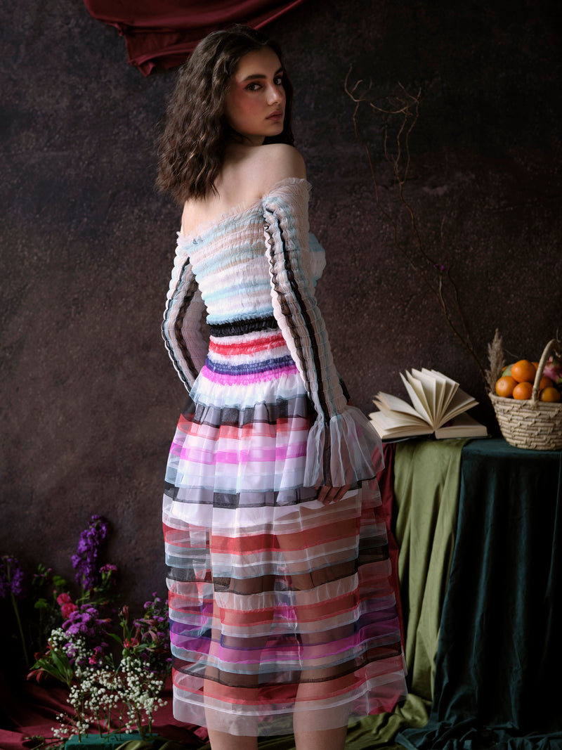 Multicolor Stripe Sheer Dress