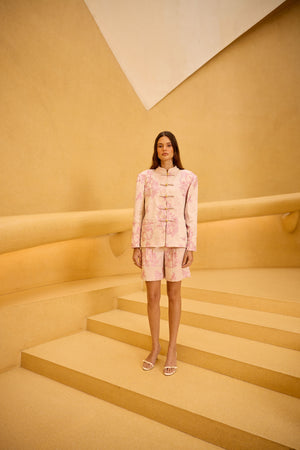 Blush Pink Jacquard Co-ord with Mandarin Collar