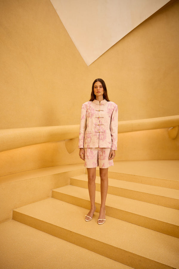 Blush Pink Jacquard Co-ord with Mandarin Collar