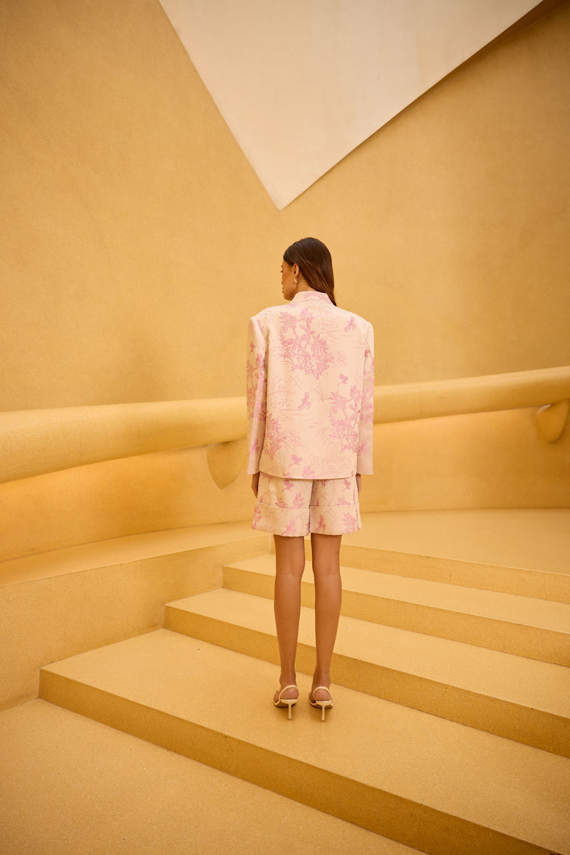 Blush Pink Jacquard Co-ord with Mandarin Collar
