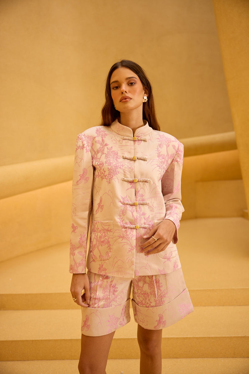 Blush Pink Jacquard Co-ord with Mandarin Collar
