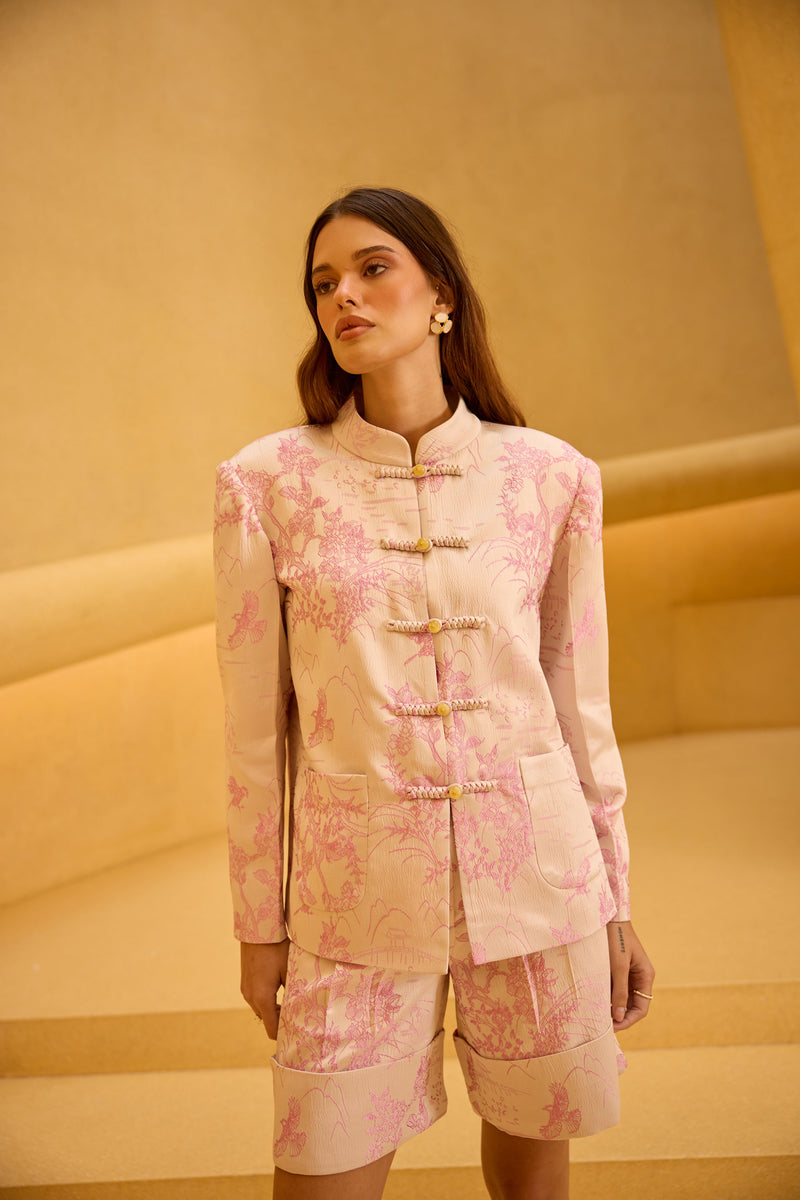 Blush Pink Jacquard Co-ord with Mandarin Collar