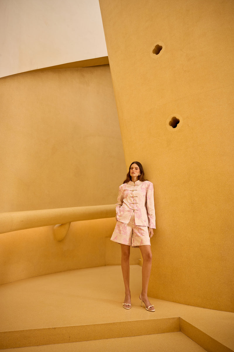 Blush Pink Jacquard Co-ord with Mandarin Collar