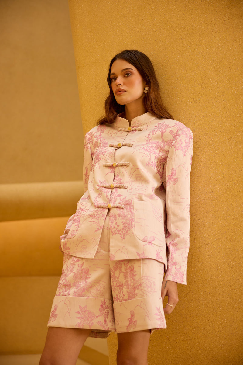 Blush Pink Jacquard Co-ord with Mandarin Collar