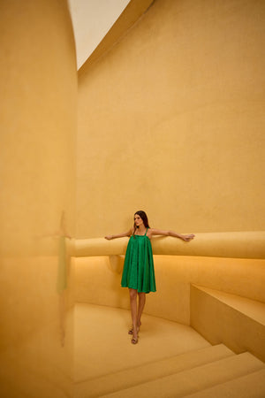 Emerald Green Jacquard Knot Strap Dress