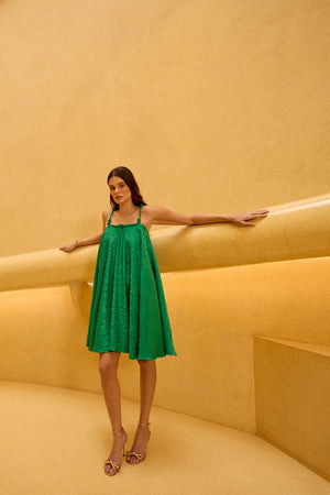 Emerald Green Jacquard Knot Strap Dress