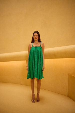 Emerald Green Jacquard Knot Strap Dress