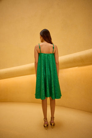 Emerald Green Jacquard Knot Strap Dress