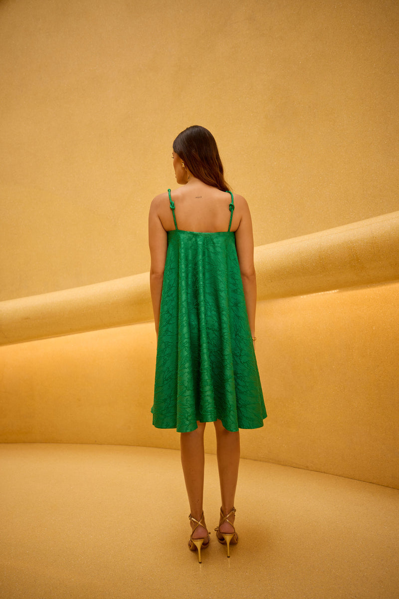 Emerald Green Jacquard Knot Strap Dress
