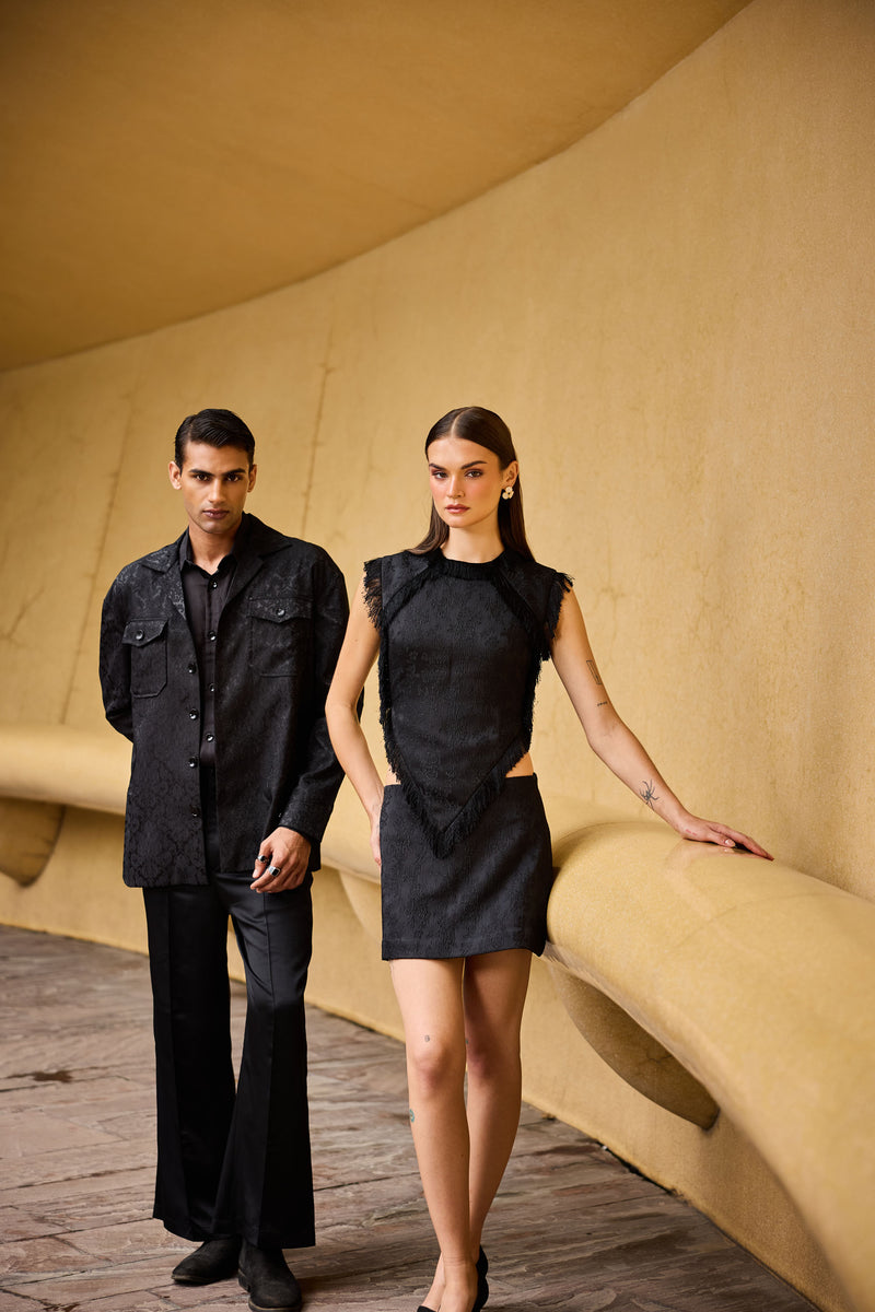 Men's Black Jacquard Overshirt & Taffeta Shirt