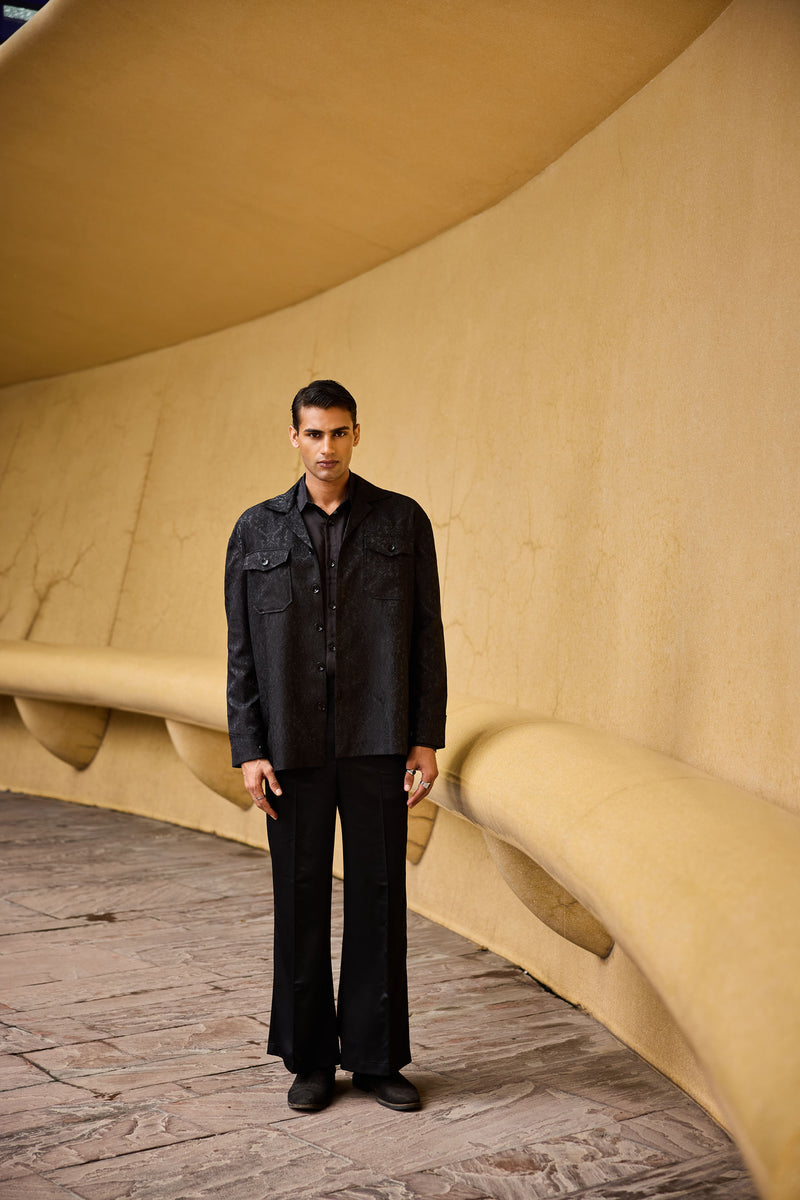 Men's Black Jacquard Overshirt & Taffeta Shirt