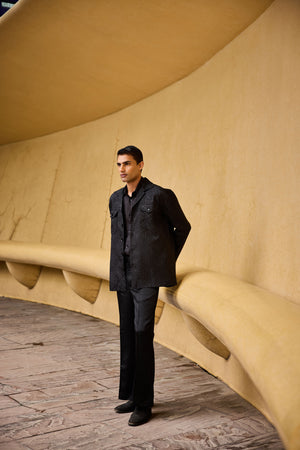 Men's Black Jacquard Overshirt & Taffeta Shirt
