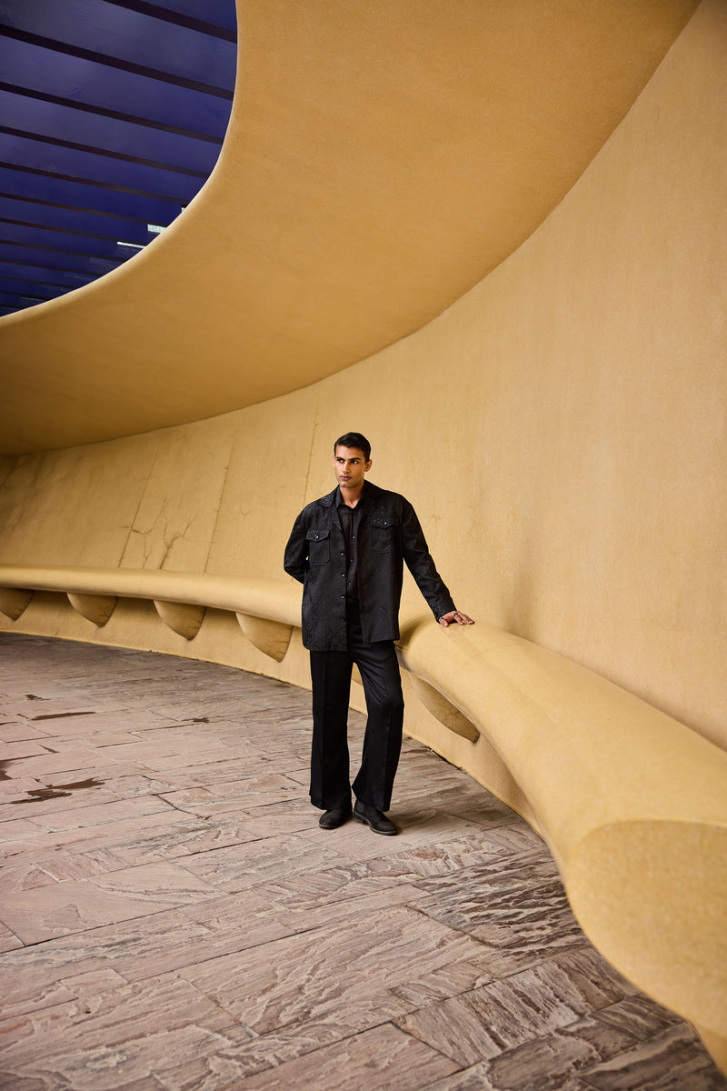 Men's Black Jacquard Overshirt & Taffeta Shirt