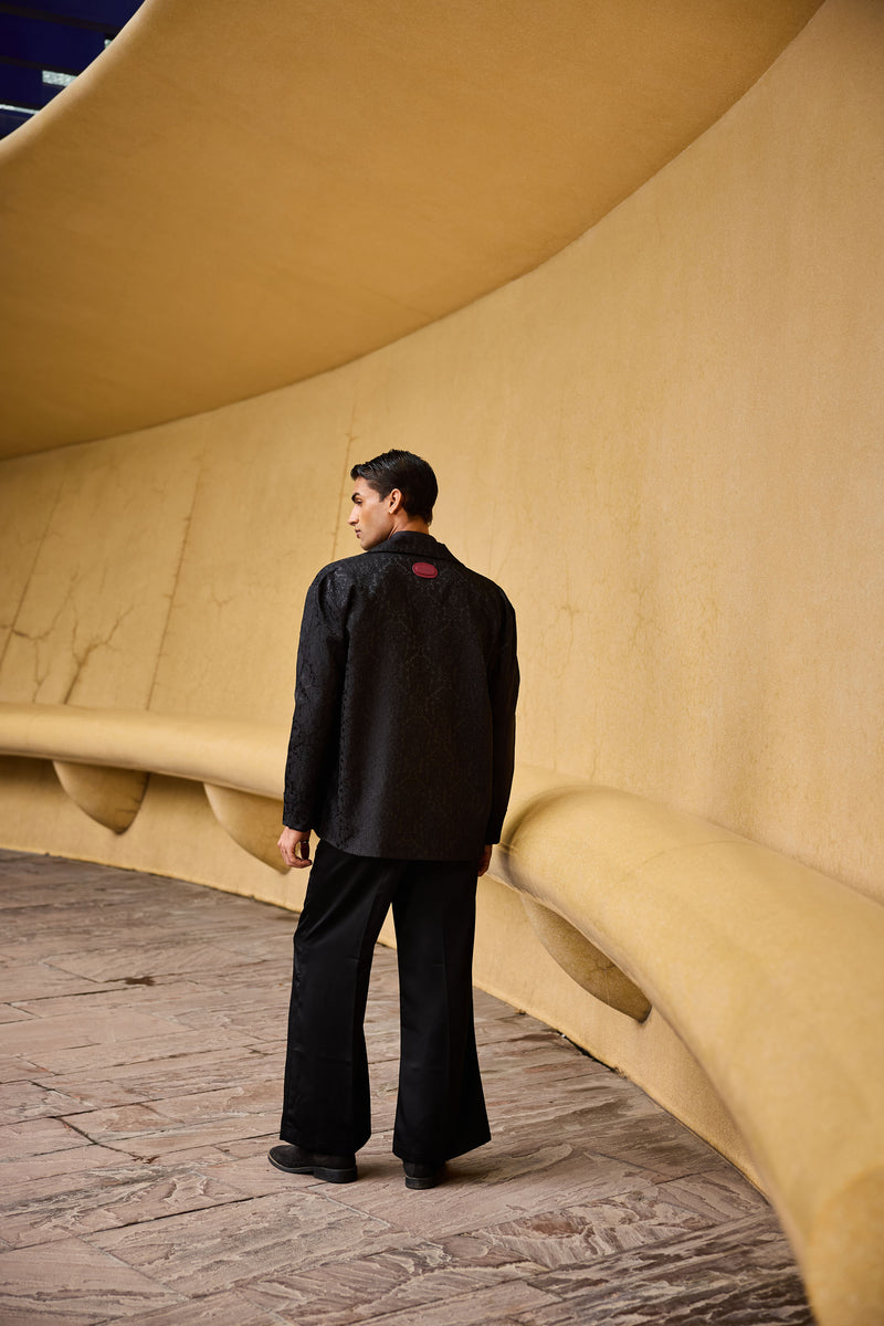 Men's Black Jacquard Overshirt & Taffeta Shirt