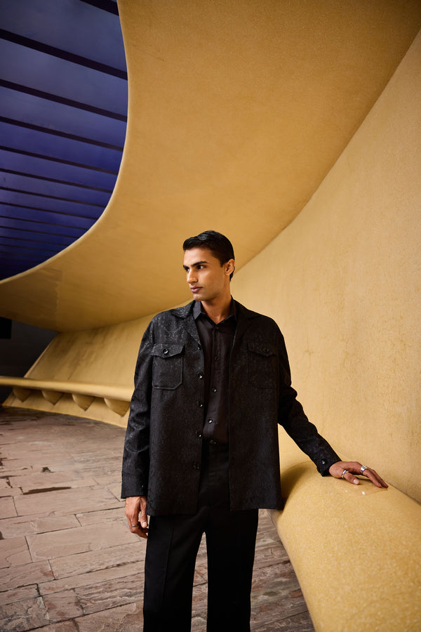 Men's Black Jacquard Overshirt & Taffeta Shirt