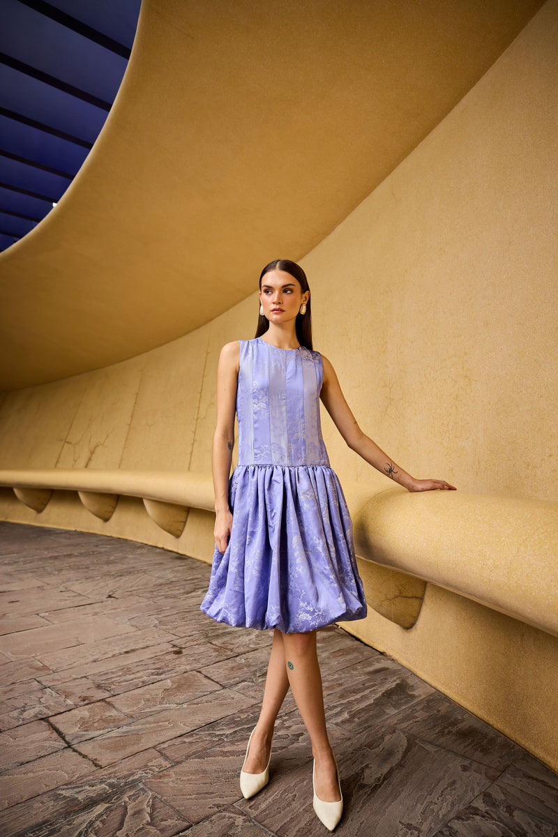 Lavender Jacquard Sleeveless Drop-Waist Dress