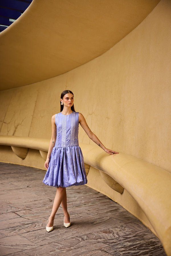 Lavender Jacquard Sleeveless Drop-Waist Dress