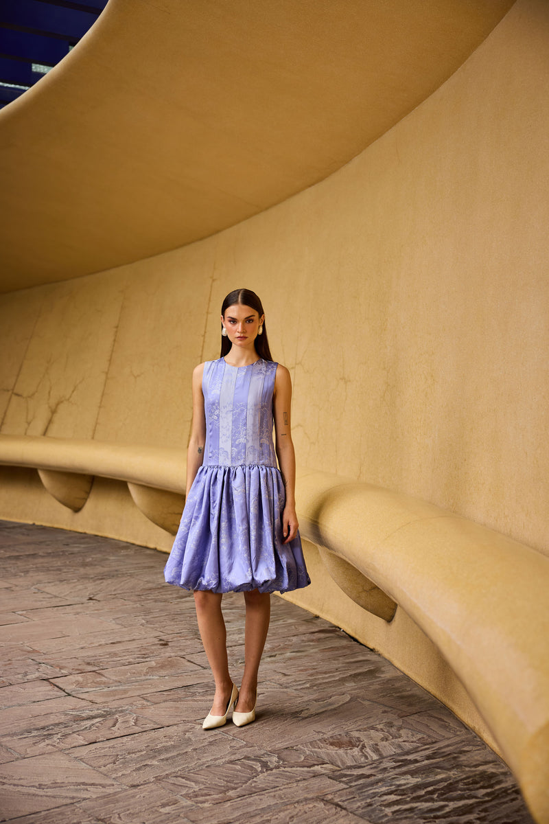 Lavender Jacquard Sleeveless Drop-Waist Dress