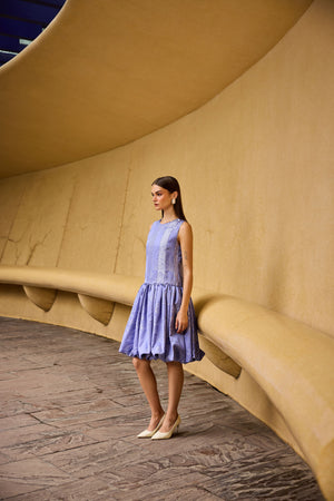 Lavender Jacquard Sleeveless Drop-Waist Dress