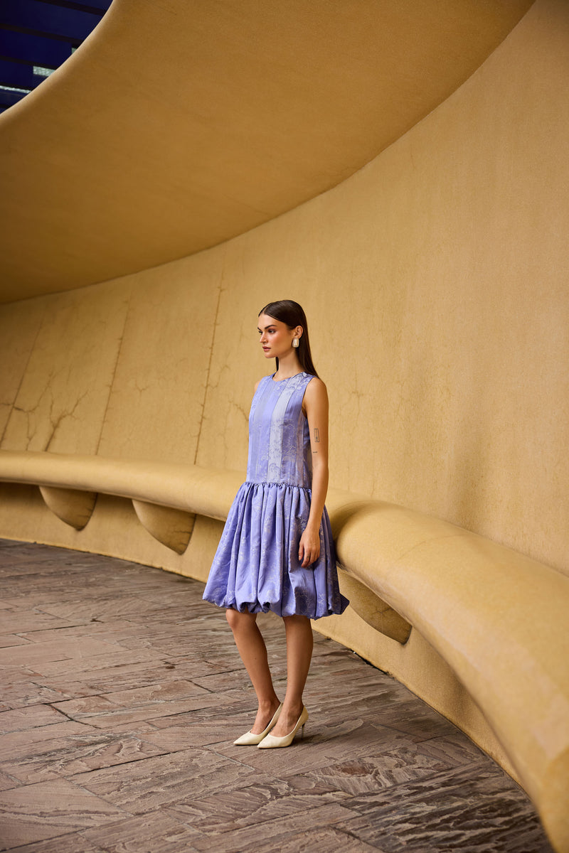 Lavender Jacquard Sleeveless Drop-Waist Dress