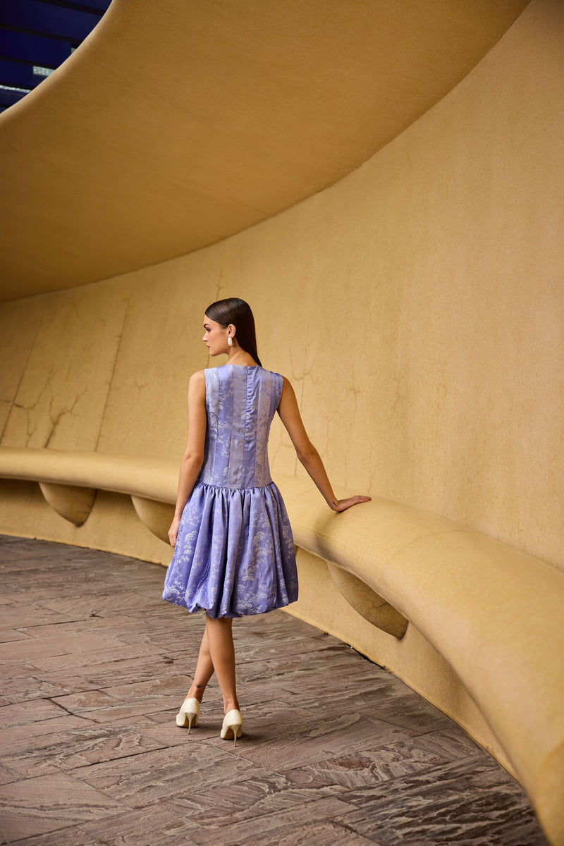 Lavender Jacquard Sleeveless Drop-Waist Dress