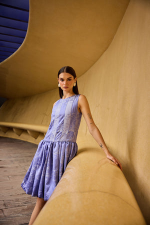 Lavender Jacquard Sleeveless Drop-Waist Dress